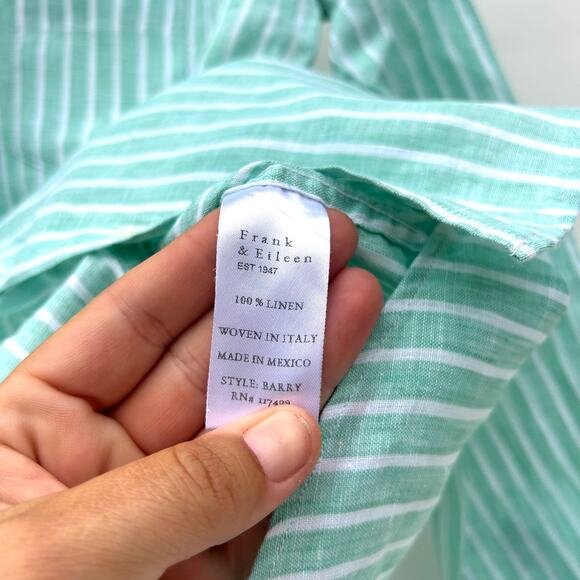Frank & Eileen Barry Button Up Shirt Green White Mint Striped Linen XS - Picture 6 of 7